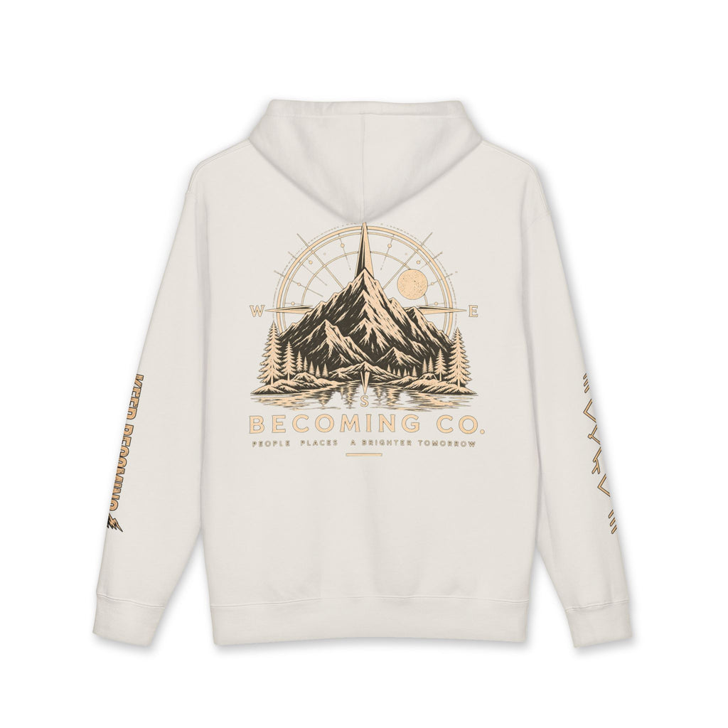 Becoming Co. Keep Becoming Mountain Compass Hoodie | Rugged Outdoor Unisex Hoodie