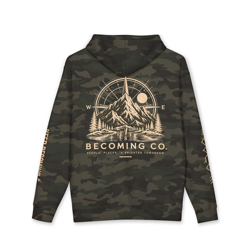 Becoming Co. Keep Becoming Mountain Compass Hoodie | Rugged Outdoor Unisex Hoodie