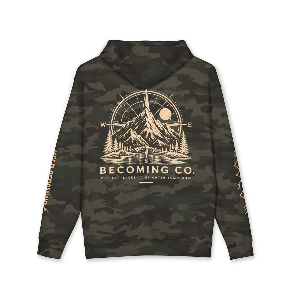 Becoming Co. Keep Becoming Mountain Compass Hoodie | Rugged Outdoor Unisex Hoodie