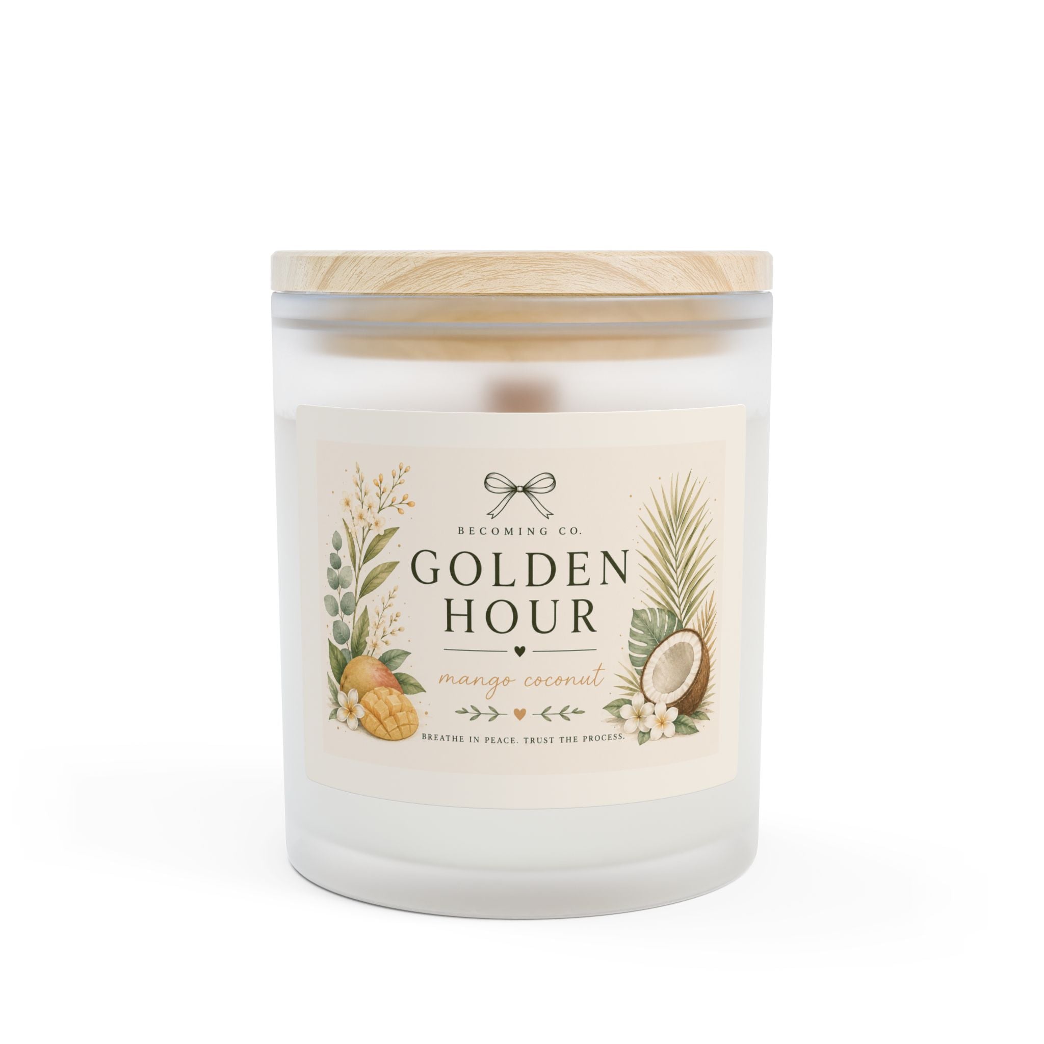 Becoming Co. Frosted Glass Candle | 11oz Coconut Soy Candle with Wooden Wick