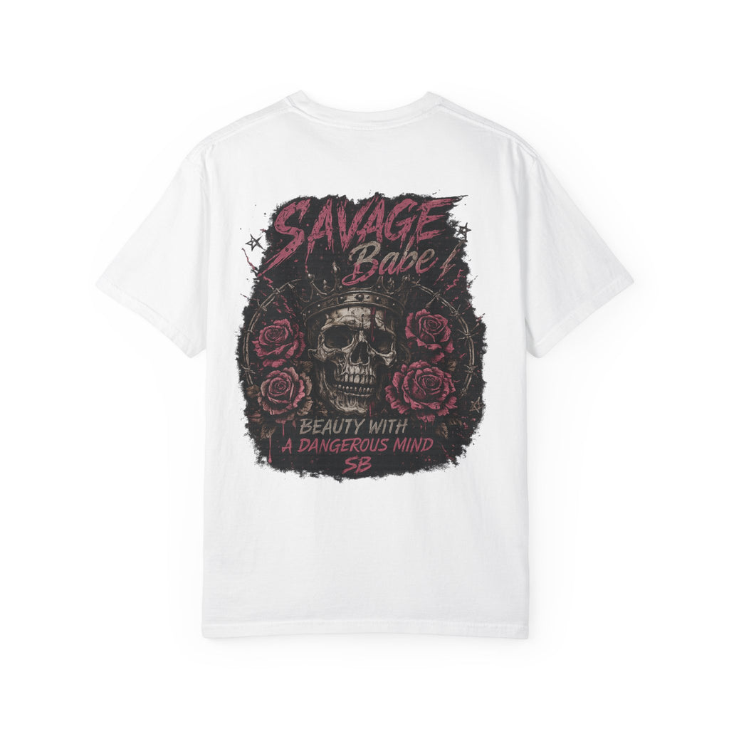 Savage Babe Skull T-Shirt | Edgy Graphic Tee | Grunge Aesthetic Shirt | Streetwear Women’s Tee | Bold Back Print Shirt