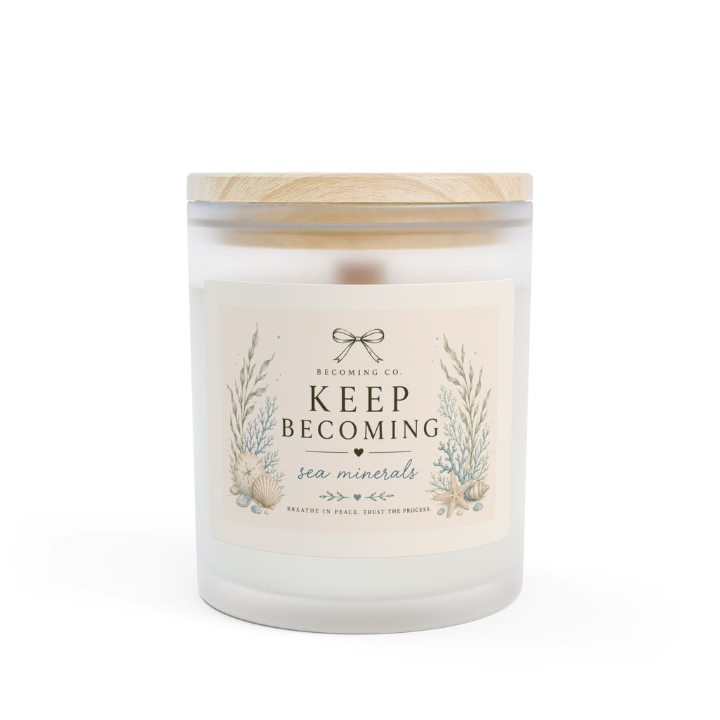 Becoming Co. Frosted Glass Candle | 11oz Coconut Soy Candle with Wooden Wick
