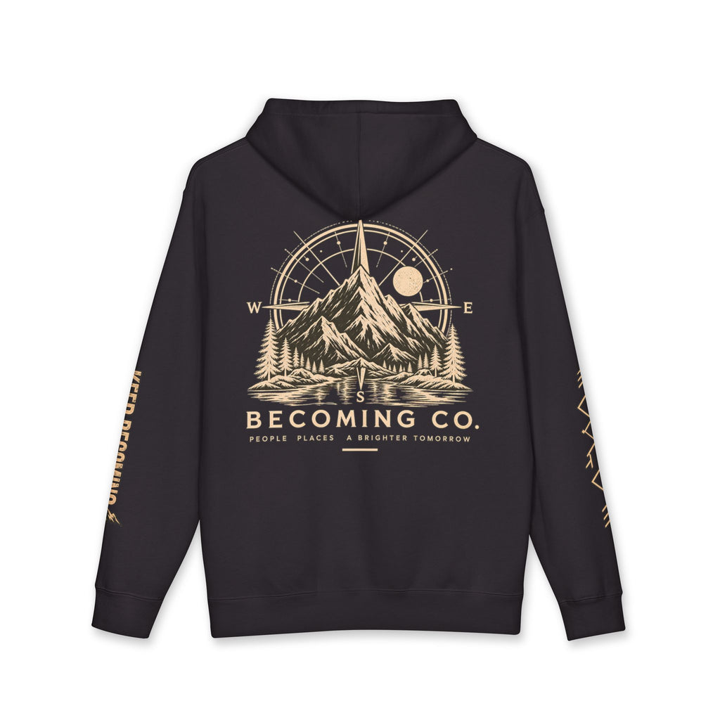 Becoming Co. Keep Becoming Mountain Compass Hoodie | Rugged Outdoor Unisex Hoodie