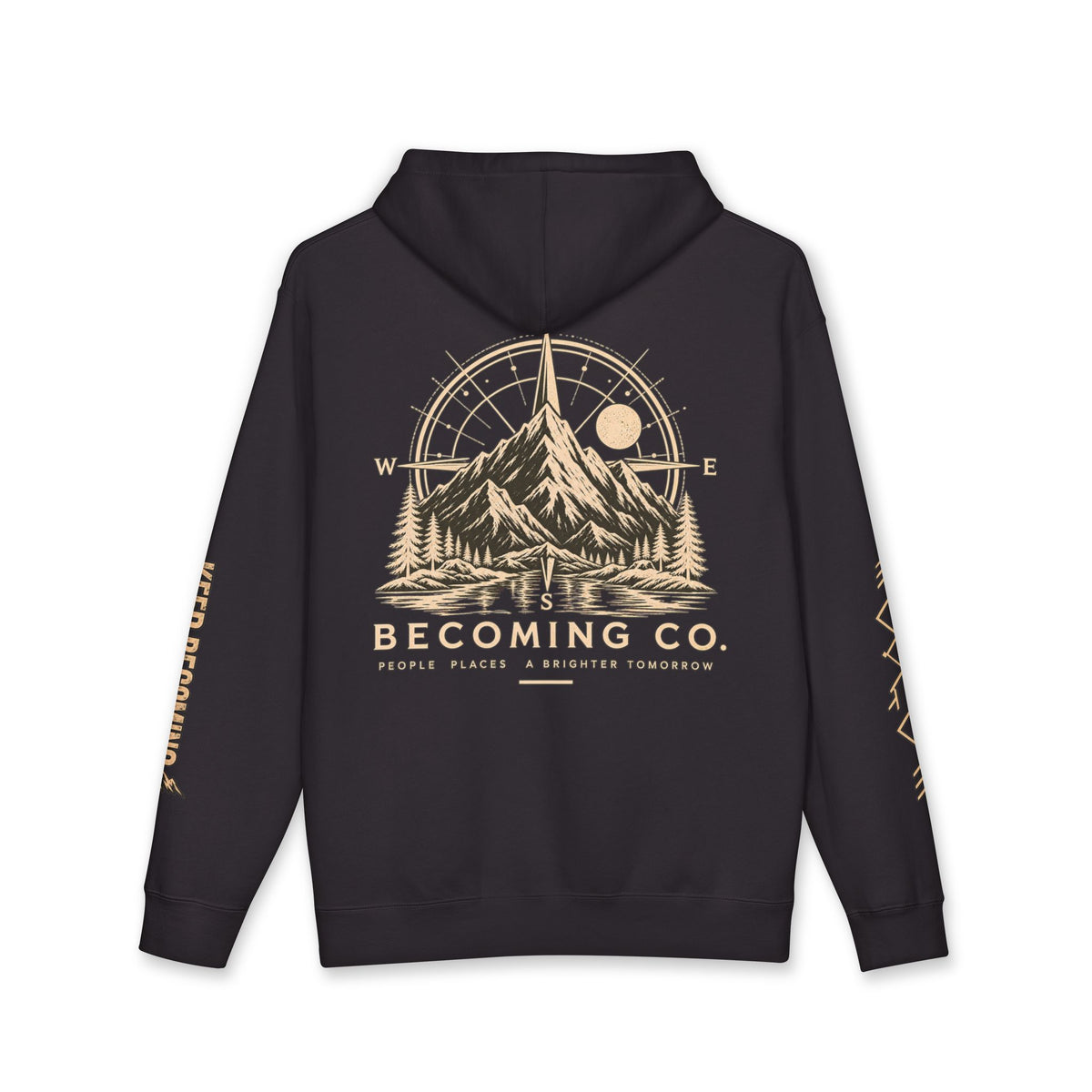 Becoming Co. Keep Becoming Mountain Compass Hoodie | Rugged Outdoor Unisex Hoodie