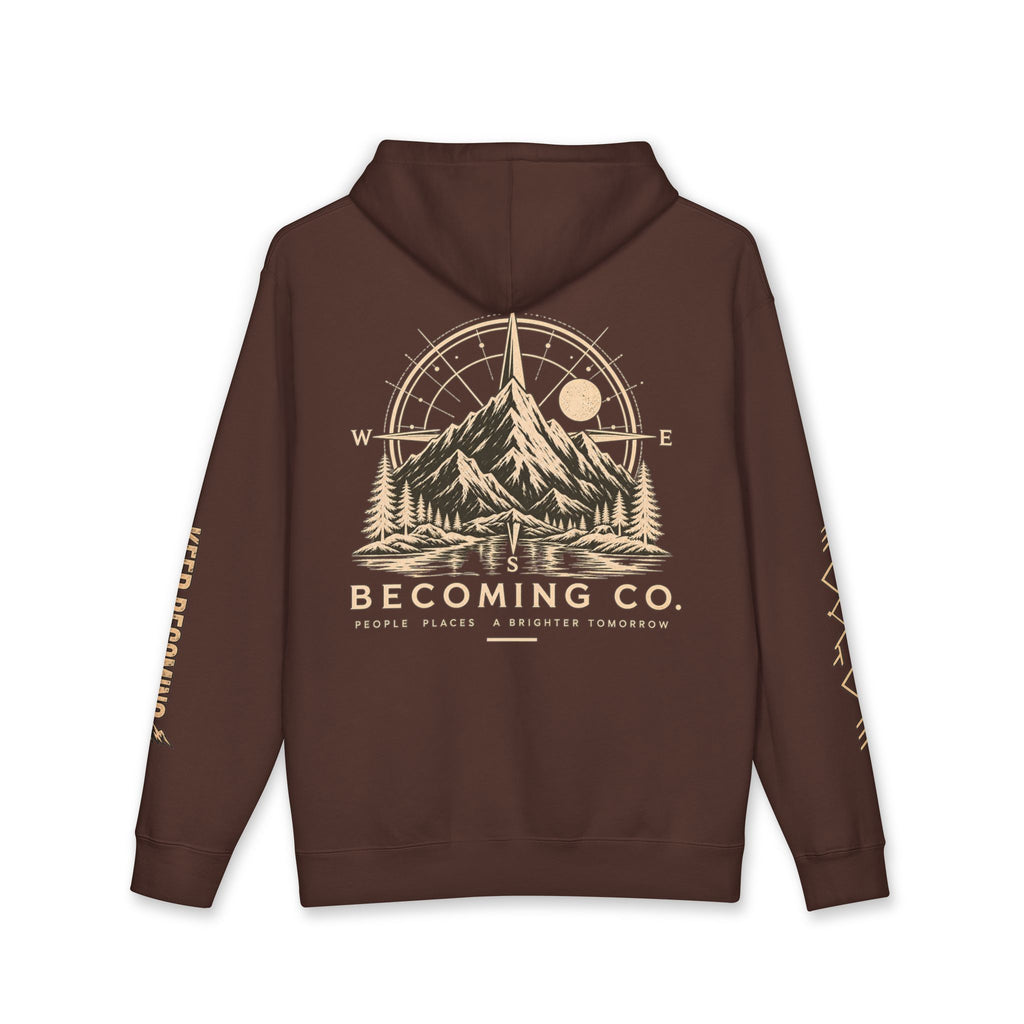 Becoming Co. Keep Becoming Mountain Compass Hoodie | Rugged Outdoor Unisex Hoodie