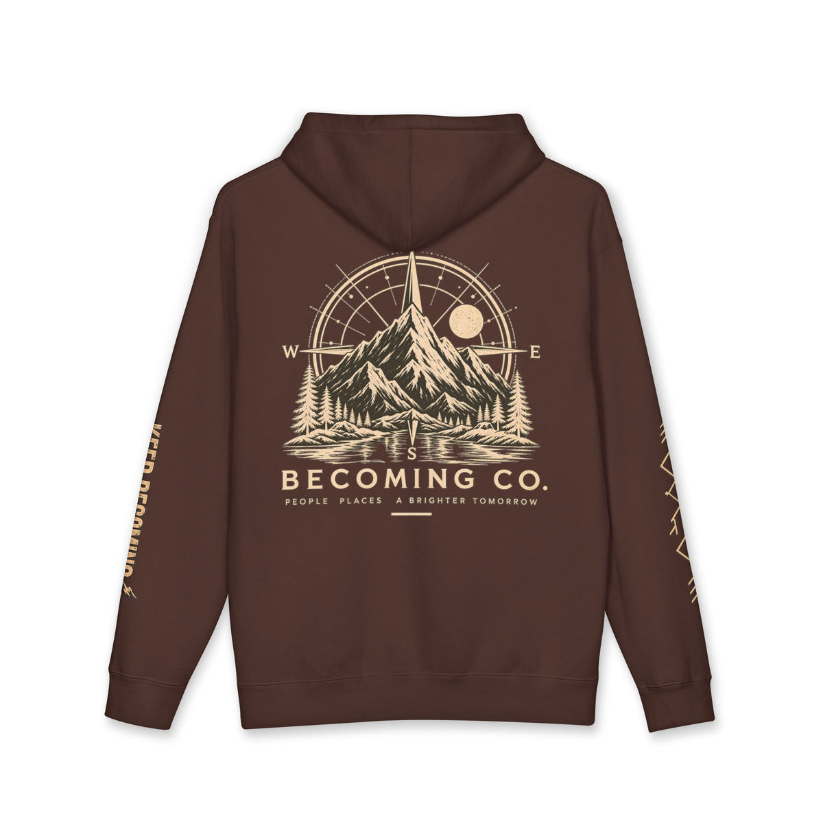 Becoming Co. Keep Becoming Mountain Compass Hoodie | Rugged Outdoor Unisex Hoodie