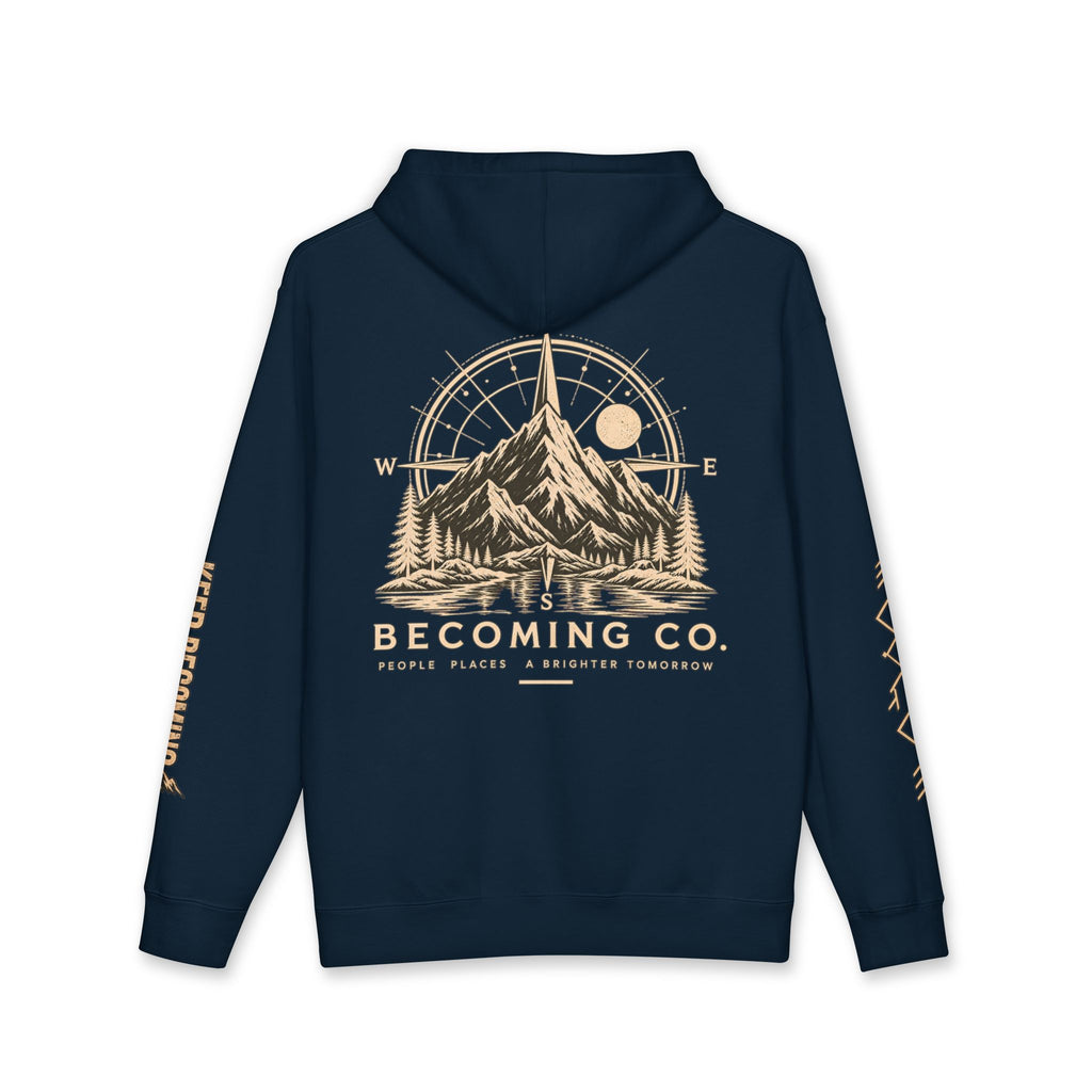 Becoming Co. Keep Becoming Mountain Compass Hoodie | Rugged Outdoor Unisex Hoodie