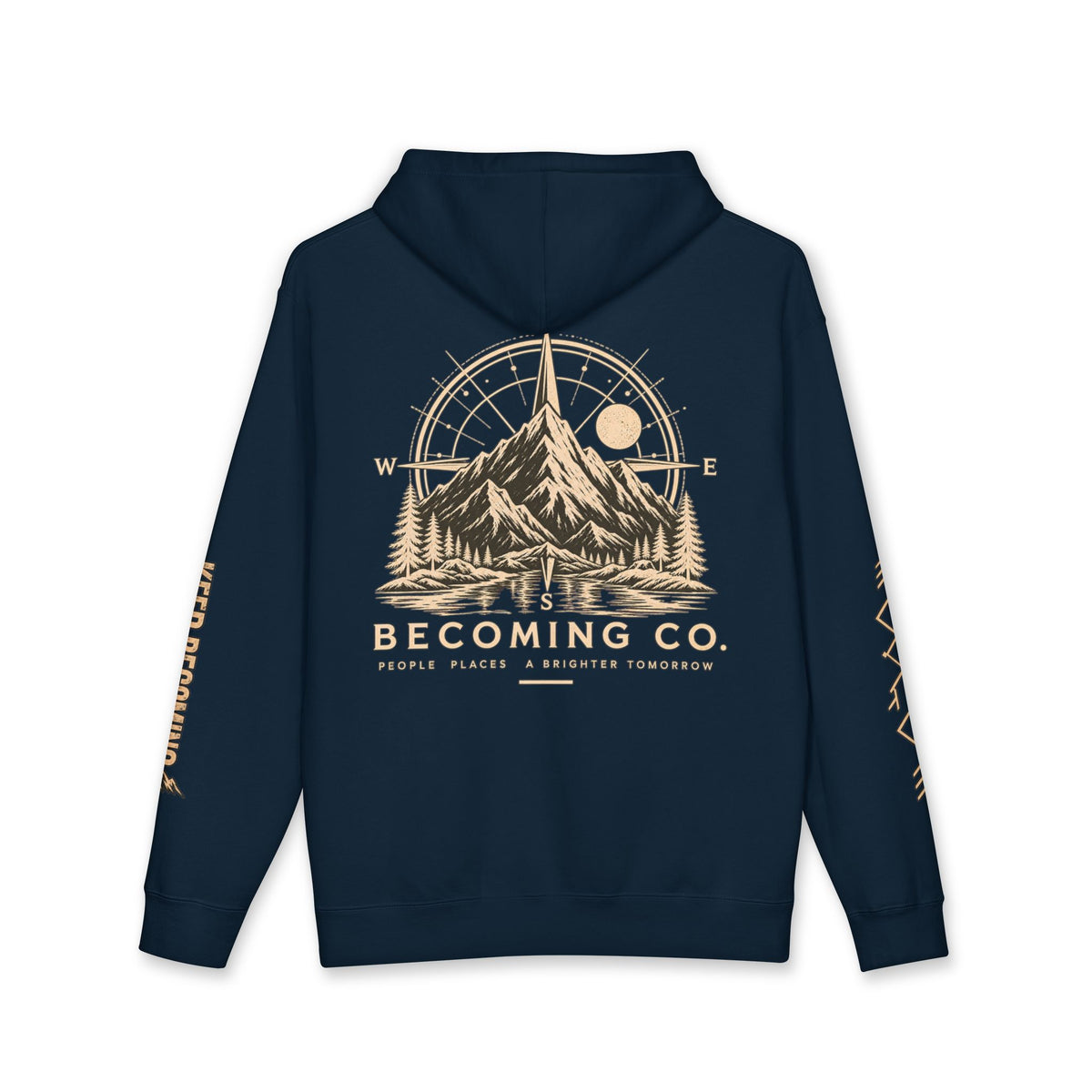 Becoming Co. Keep Becoming Mountain Compass Hoodie | Rugged Outdoor Unisex Hoodie