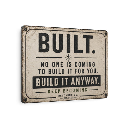 BUILT. Motivational Metal Sign | Rustic Office, Garage & Workshop Wall Decor | Keep Becoming Collection