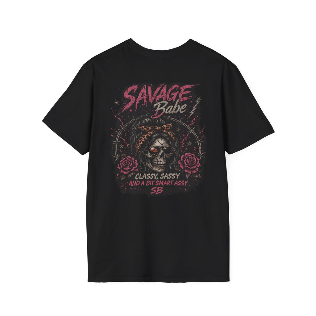 Savage Babe Skull Graphic T-Shirt | Edgy Streetwear Tee | Grunge Aesthetic Shirt | Bold Back Print | Classy Sassy Shirt