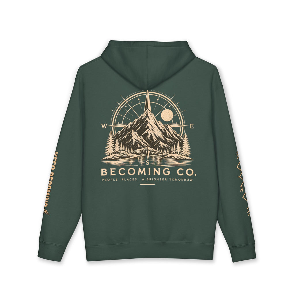 Becoming Co. Keep Becoming Mountain Compass Hoodie | Rugged Outdoor Unisex Hoodie