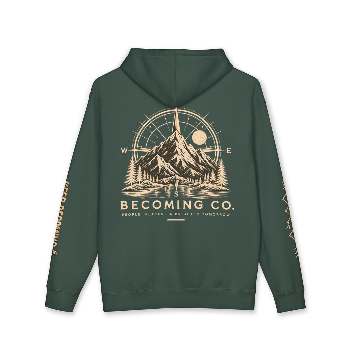 Becoming Co. Keep Becoming Mountain Compass Hoodie | Rugged Outdoor Unisex Hoodie