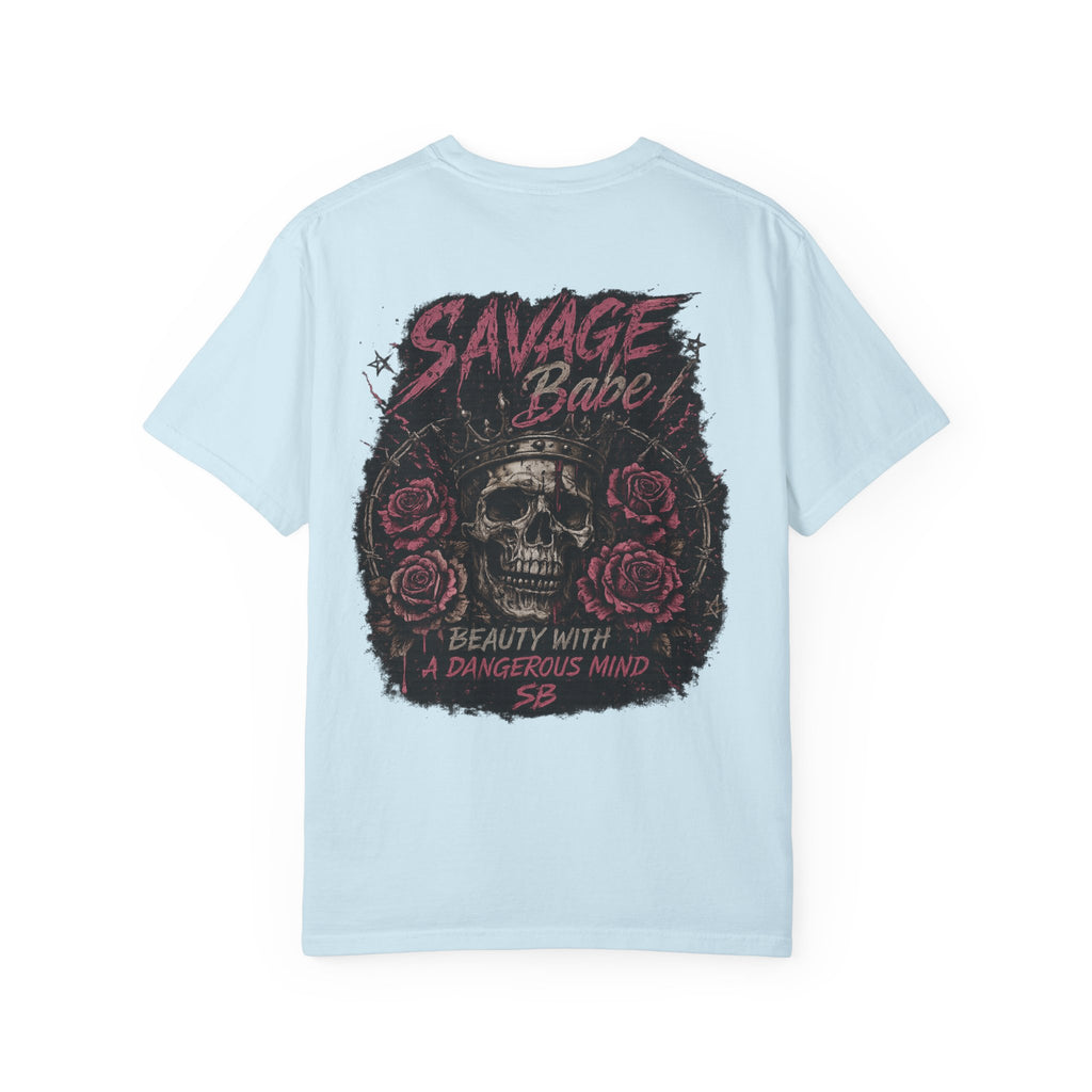 Savage Babe Skull T-Shirt | Edgy Graphic Tee | Grunge Aesthetic Shirt | Streetwear Women’s Tee | Bold Back Print Shirt