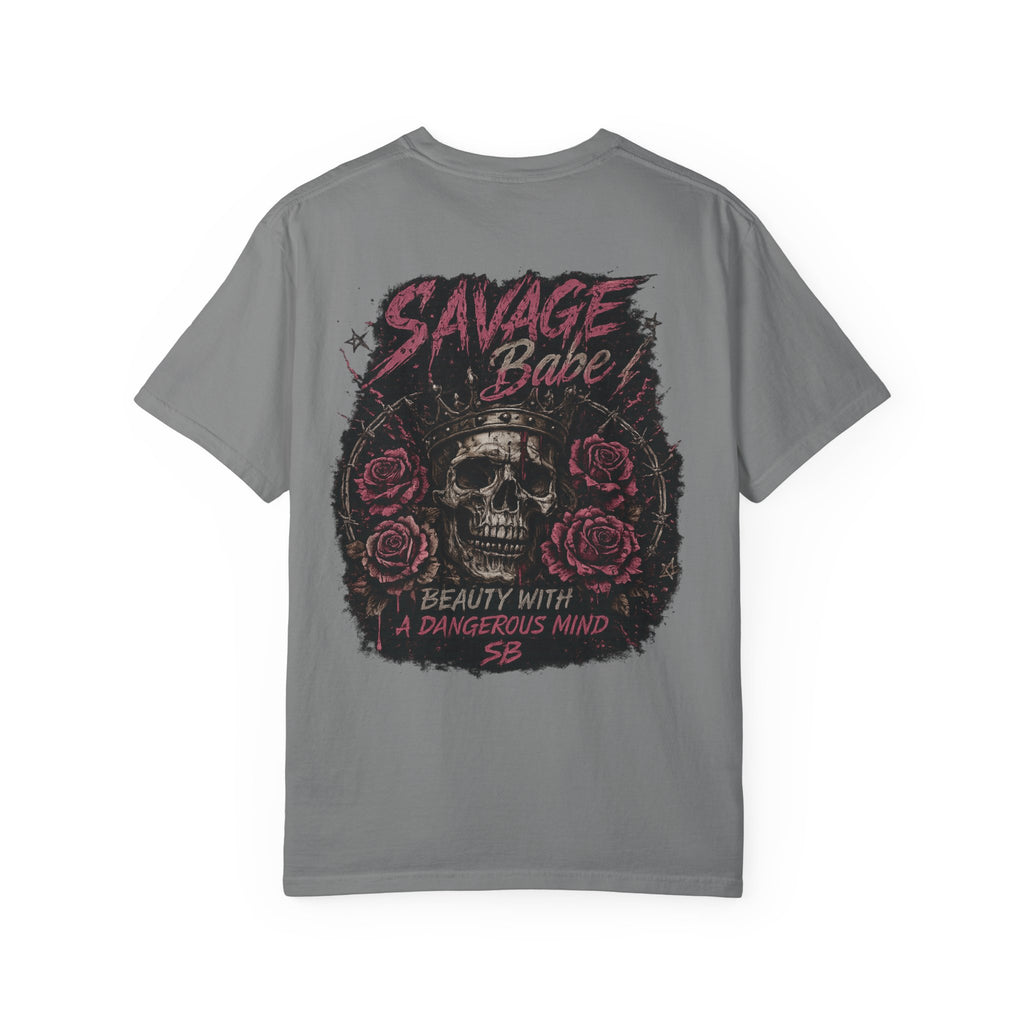 Savage Babe Skull T-Shirt | Edgy Graphic Tee | Grunge Aesthetic Shirt | Streetwear Women’s Tee | Bold Back Print Shirt