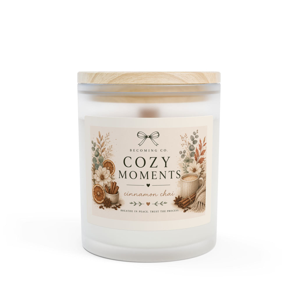Becoming Co. Frosted Glass Candle | 11oz Coconut Soy Candle with Wooden Wick