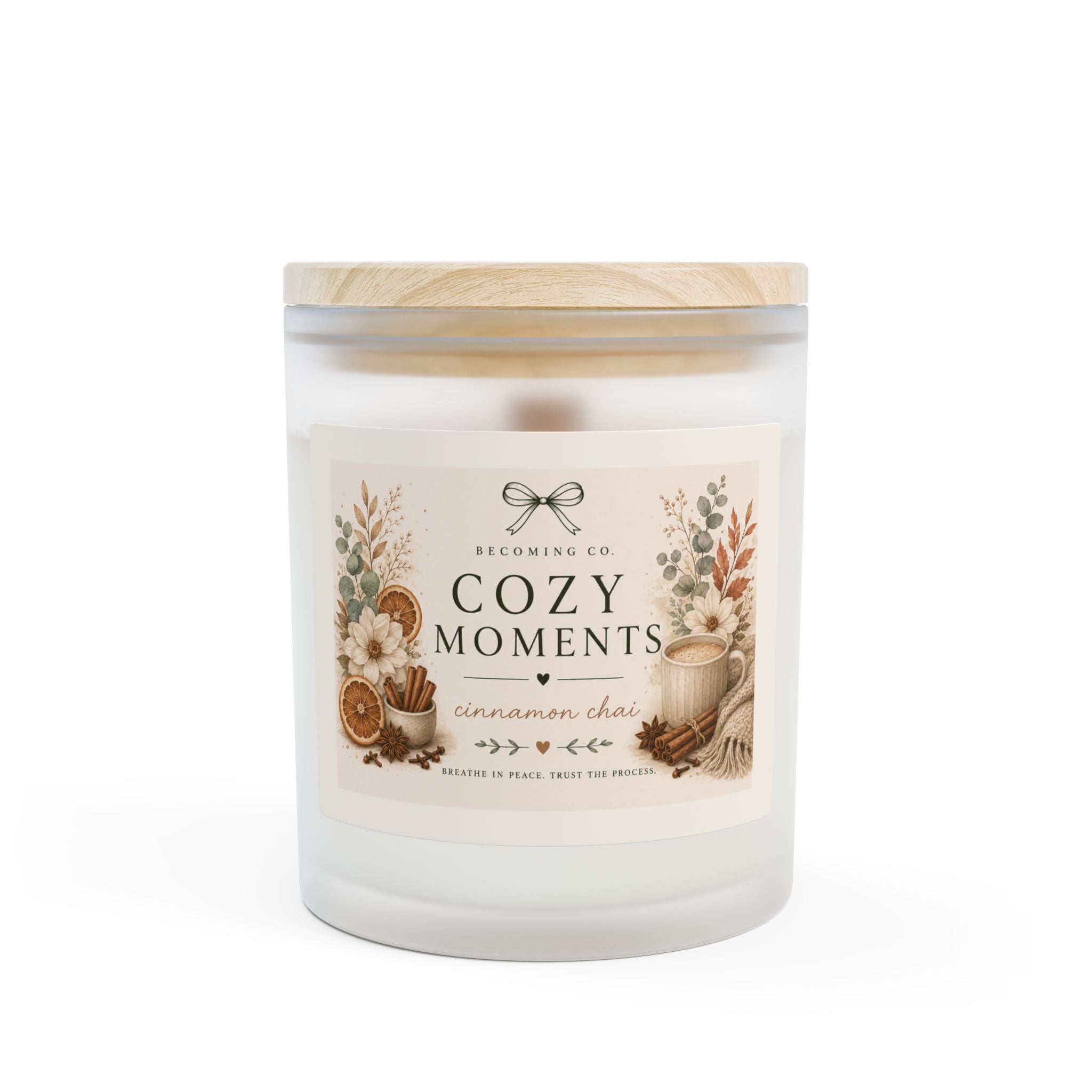 Becoming Co. Frosted Glass Candle | 11oz Coconut Soy Candle with Wooden Wick