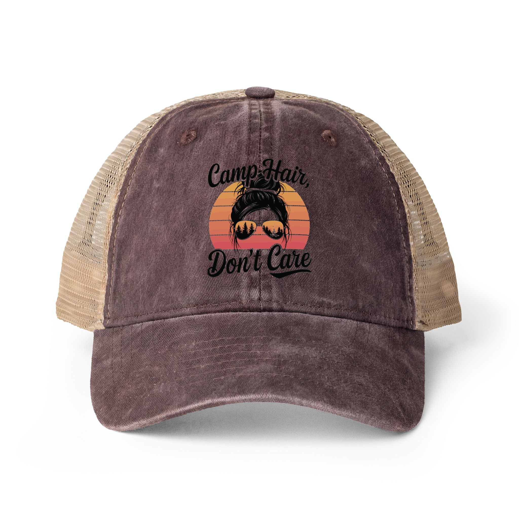 Vintage Washed Ponytail Hat – Women’s Mesh Back Cap | Leopard Print Brim | Casual Summer Baseball Hat