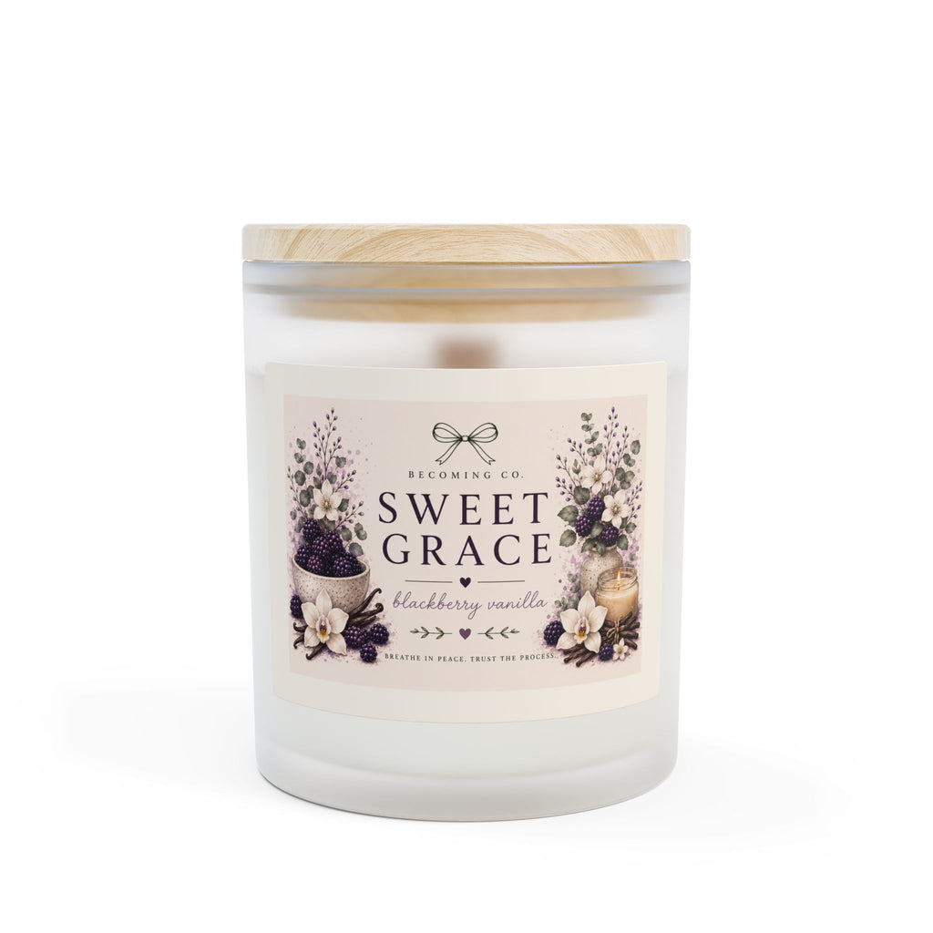 Becoming Co. Frosted Glass Candle | 11oz Coconut Soy Candle with Wooden Wick