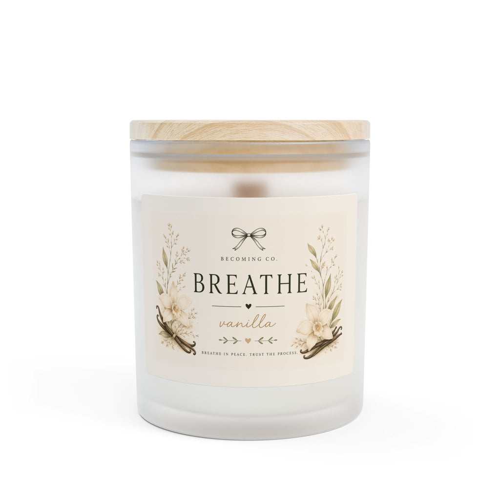 Becoming Co. Frosted Glass Candle | 11oz Coconut Soy Candle with Wooden Wick
