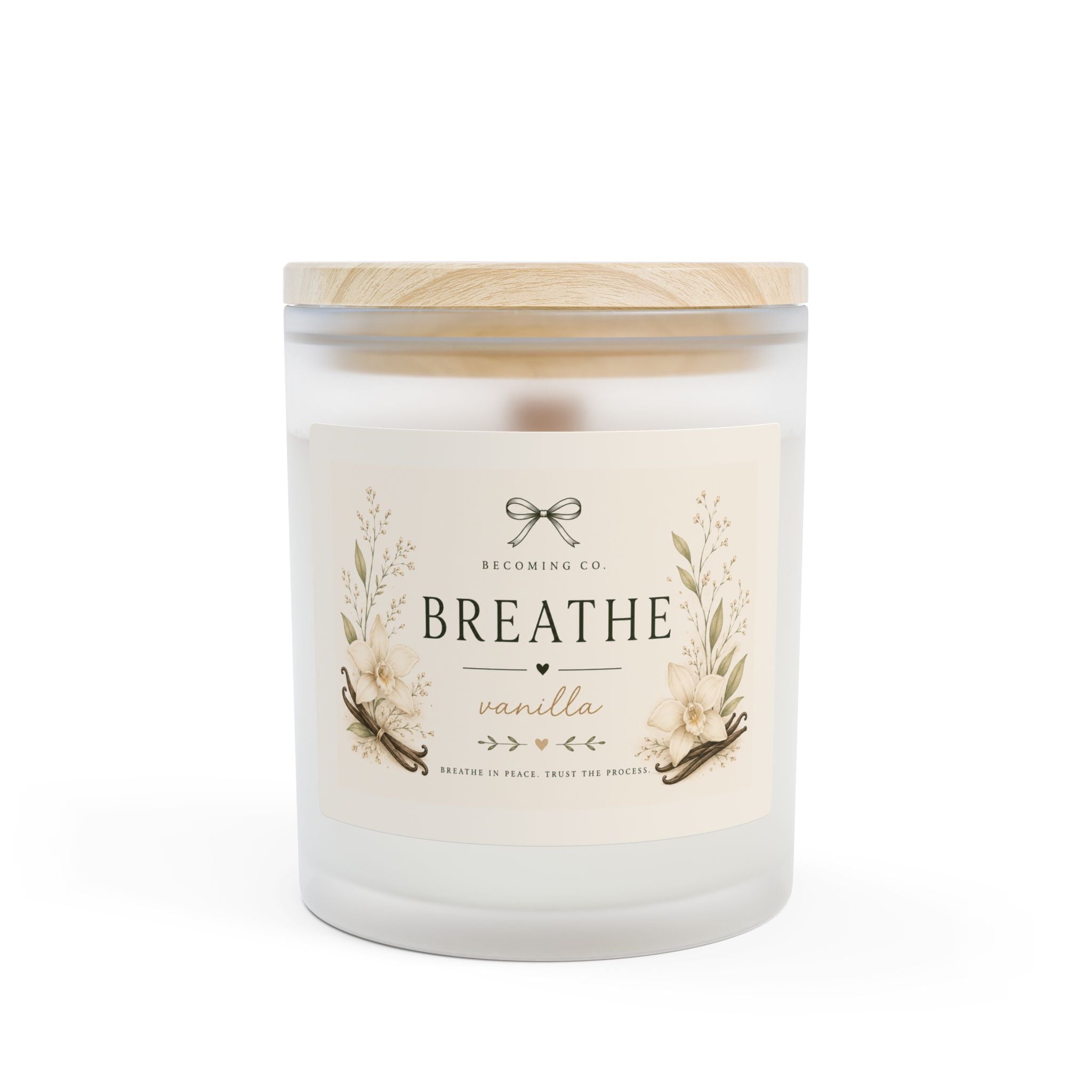 Becoming Co. Frosted Glass Candle | 11oz Coconut Soy Candle with Wooden Wick
